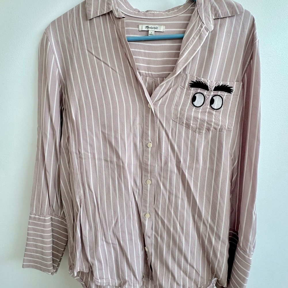 Tan and White Casual Button Down Shirt